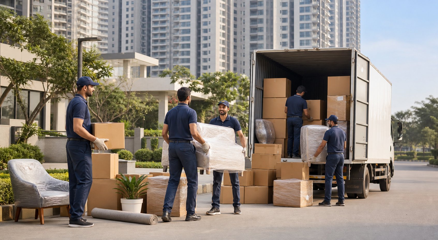 Packers and movers team near a Gurgaon apartment society