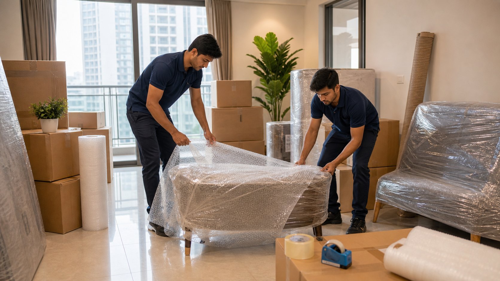 Packing team wrapping goods in Gurgaon